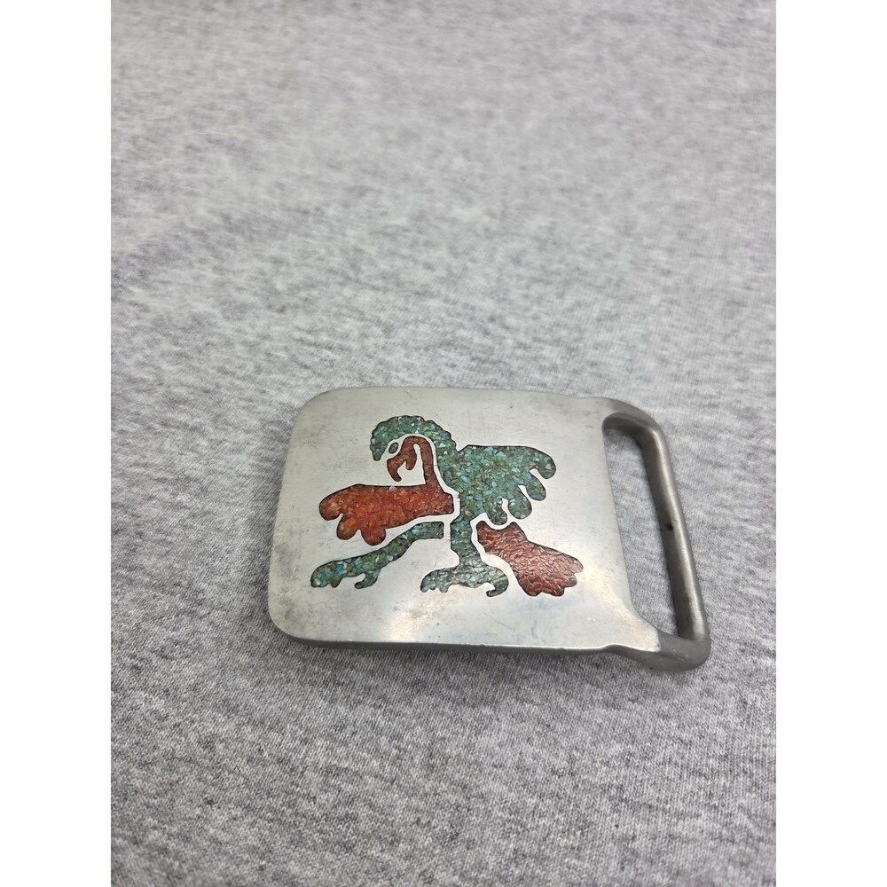 Southwestern Navajo Dancing Eagle Turquoise Coral Inlay Buckle
